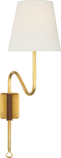 Griffin Articulating Sconce | Hand-Rubbed Antique Brass and Saddle Leather | Linen Shade