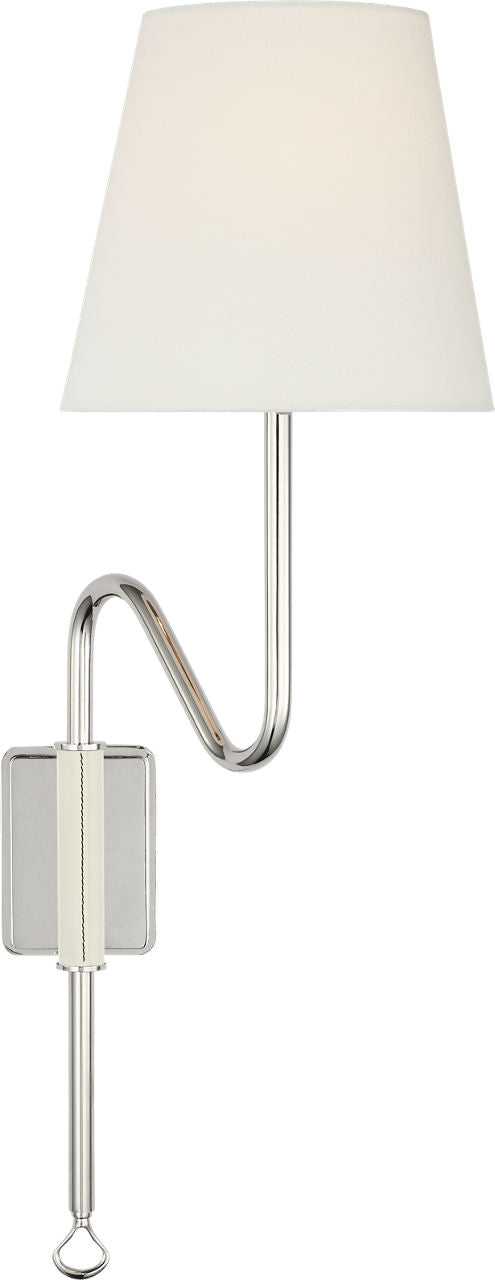 Griffin Articulating Sconce | Polished Nickel and Parchment Leather | Linen Shade