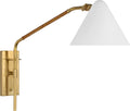 Laken Medium Articulating Wall Light | Hand-Rubbed Antique Brass and Natural Rattan | White Shade