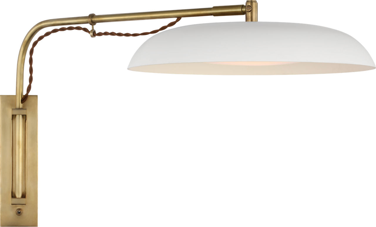Cyrus Medium Articulating Wall Light | Hand-Rubbed Antique Brass and White | White Glass