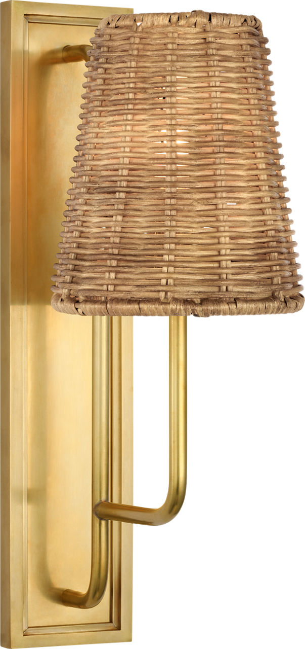 Rui Sconce | Hand-Rubbed Antique Brass | Natural Wicker Shade