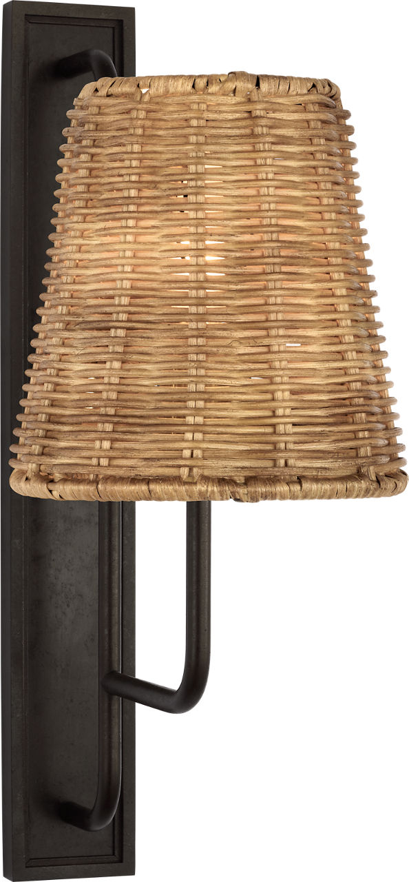 Rui Tall Sconce | Aged Iron | Natural Wicker Shade