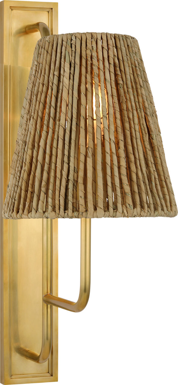 Rui Tall Sconce | Hand-Rubbed Antique Brass | Natural Abaca Shade