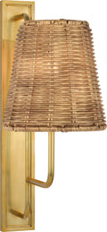 Rui Tall Sconce | Hand-Rubbed Antique Brass | Natural Wicker Shade