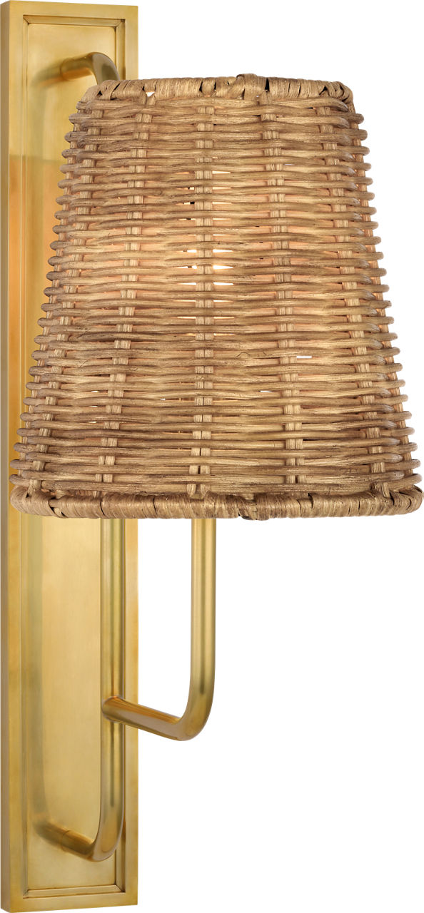 Rui Tall Sconce | Hand-Rubbed Antique Brass | Natural Wicker Shade