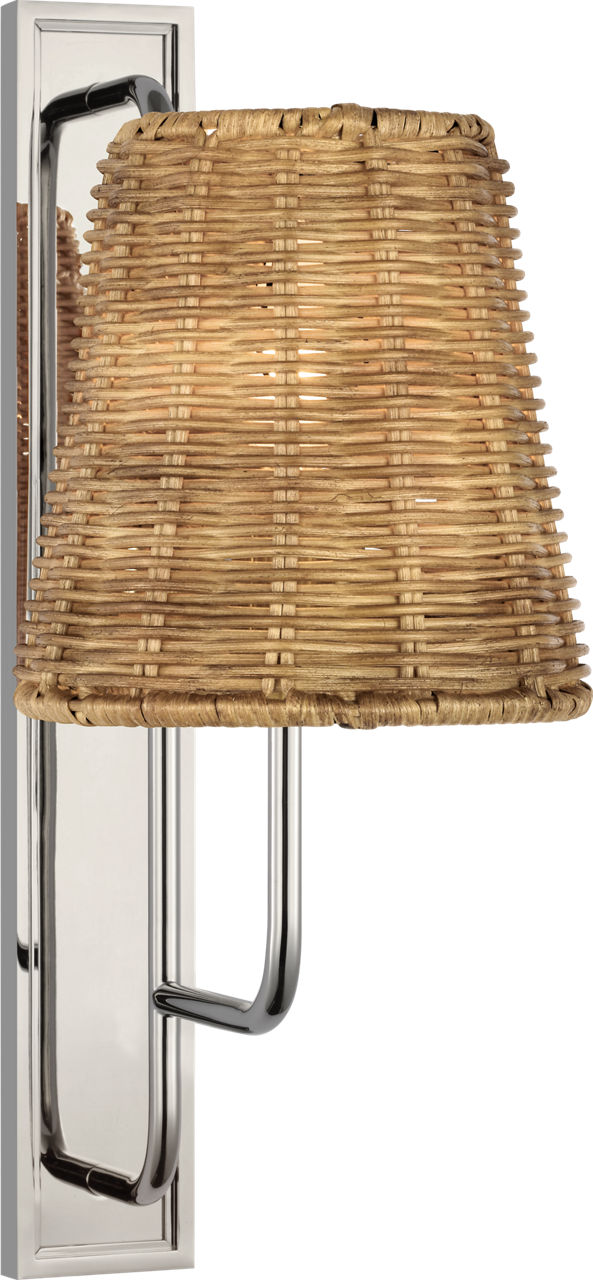 Rui Tall Sconce | Polished Nickel | Natural Wicker Shade