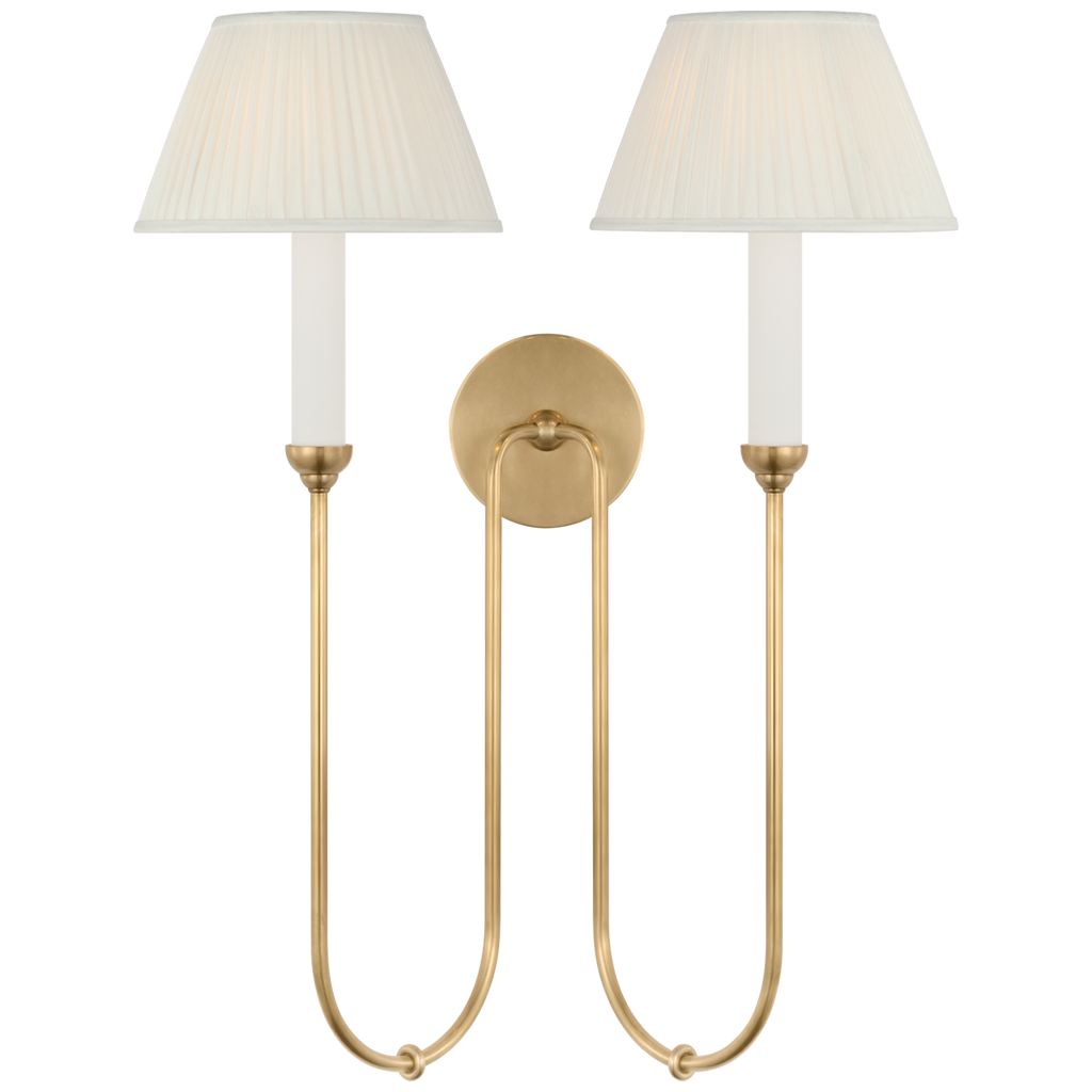Ingela 24" Double Sconce | Hand-Rubbed Antique Brass | Silk Pleat Shades