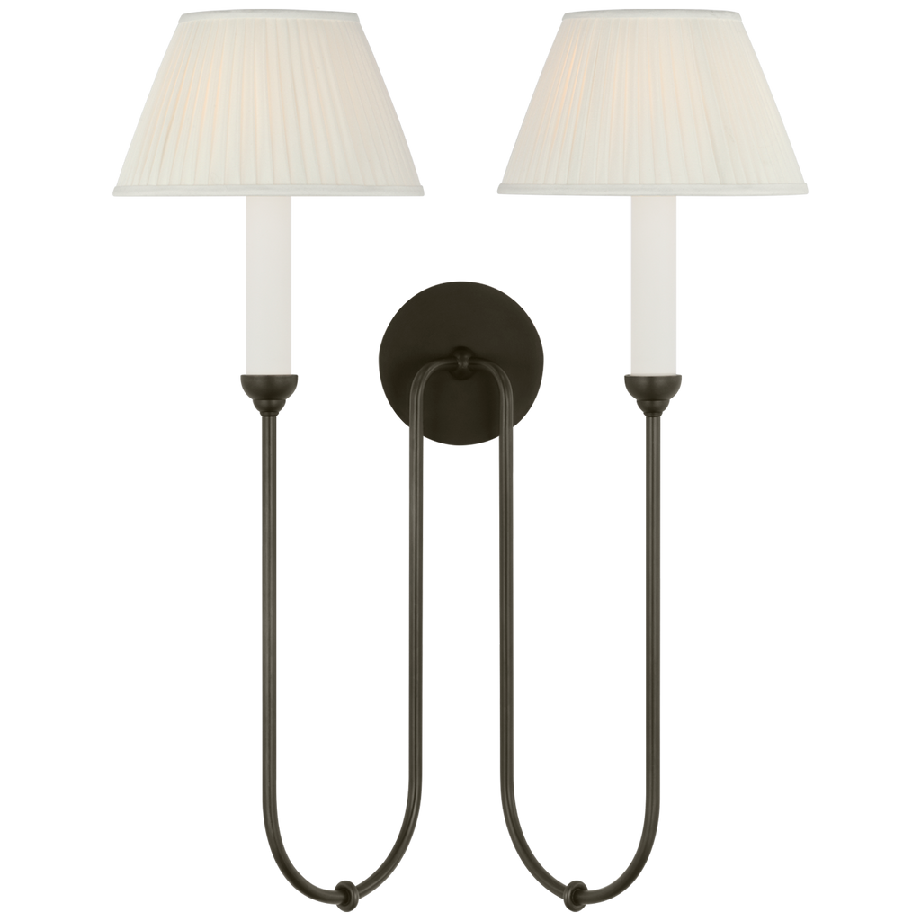 Ingela 24" Double Sconce | Modern Iron | Silk Pleat Shades