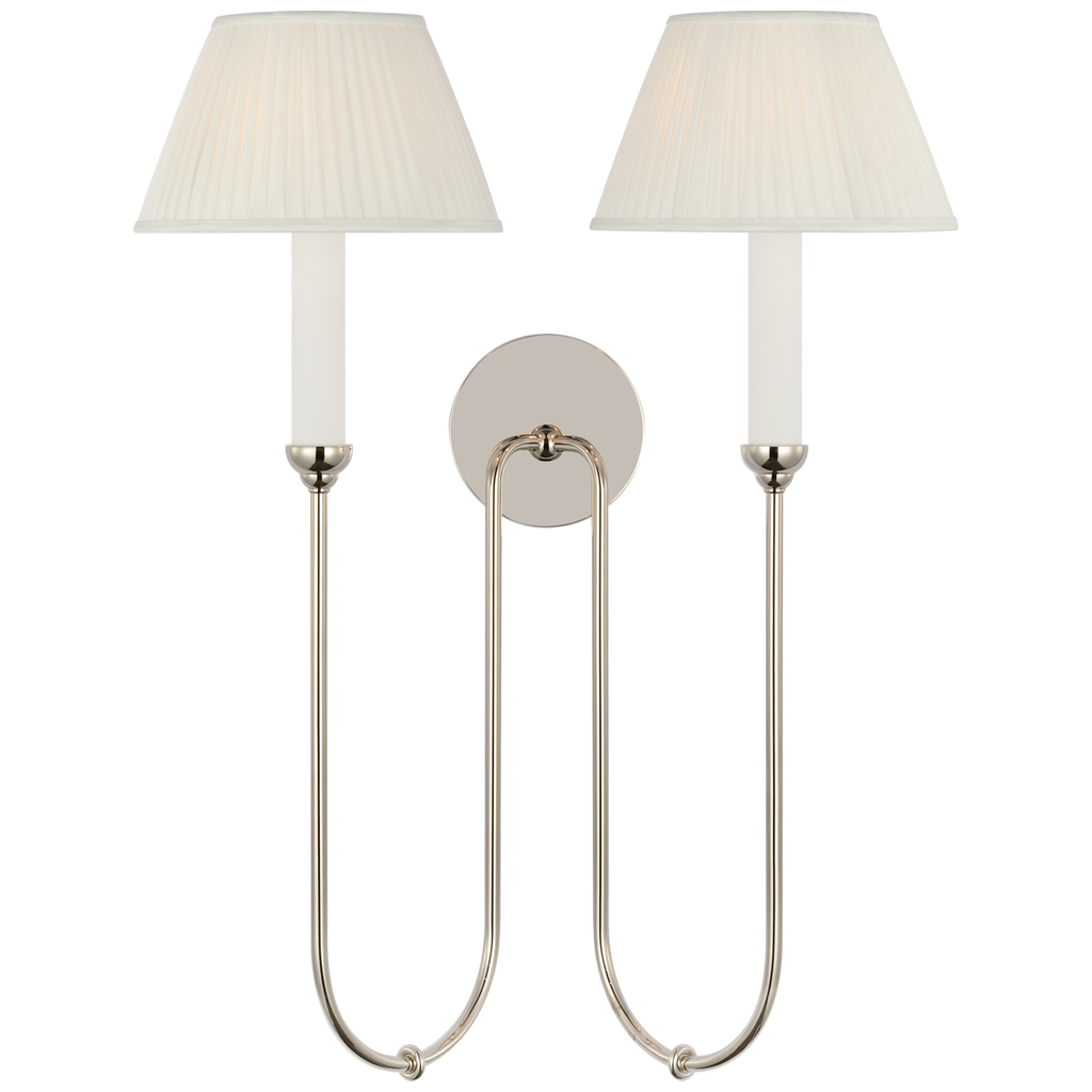 Ingela 24" Double Sconce | Polished Nickel | Silk Pleat Shades