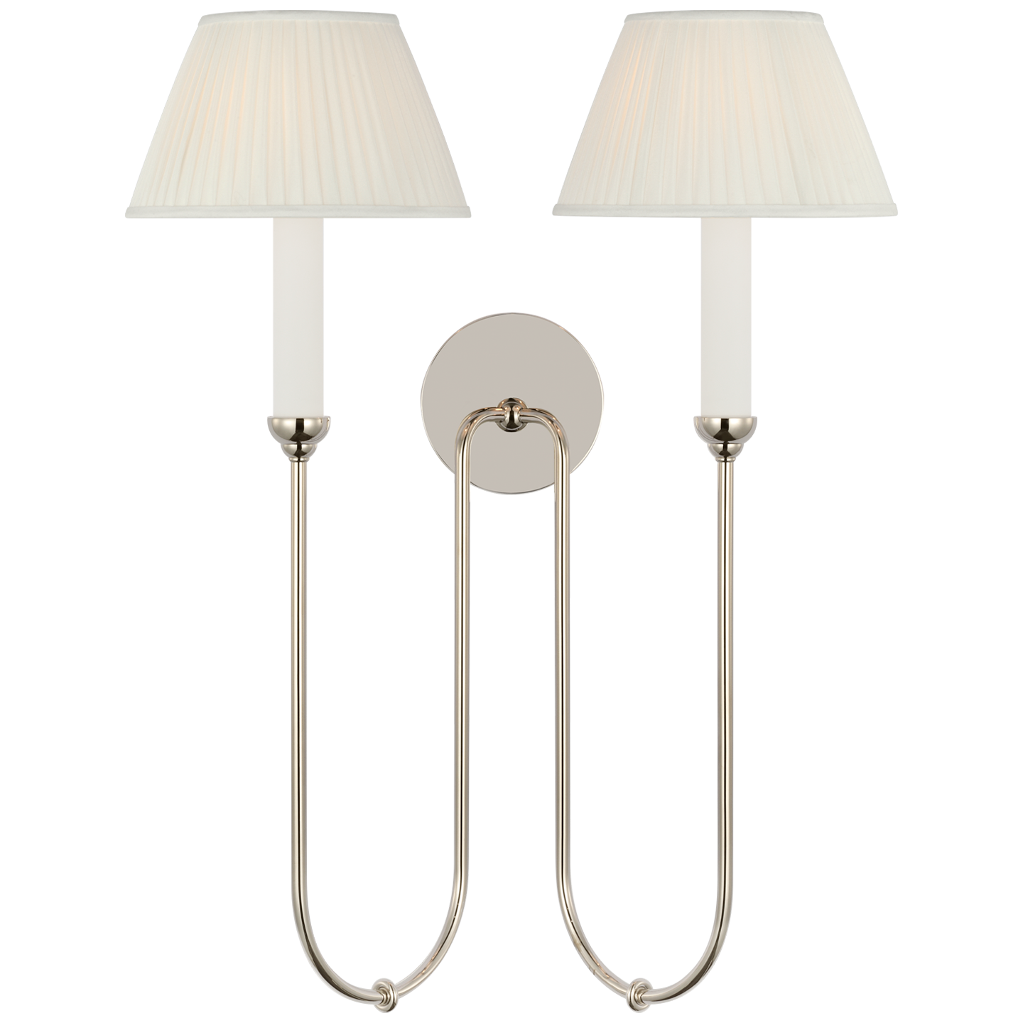 Ingela 24" Double Sconce | Polished Nickel | Silk Pleat Shades