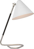 Laken Small Desk Lamp | Polished Nickel and Black Rattan | White Shade