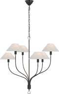 Griffin Large Staggered Tail Chandelier | Bronze and Chocolate Leather | Linen Shades
