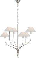 Griffin Large Staggered Tail Chandelier | Polished Nickel and Parchment Leather | Linen Shades