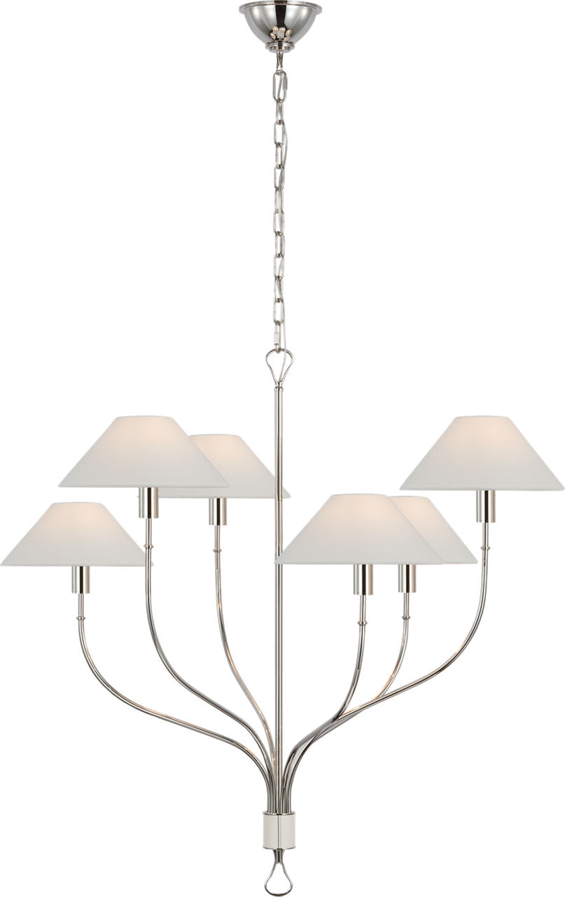 Griffin Large Staggered Tail Chandelier | Polished Nickel and Parchment Leather | Linen Shades