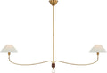 Griffin Grande Linear Chandelier | Hand-Rubbed Antique Brass and Saddle Leather | Linen Shades