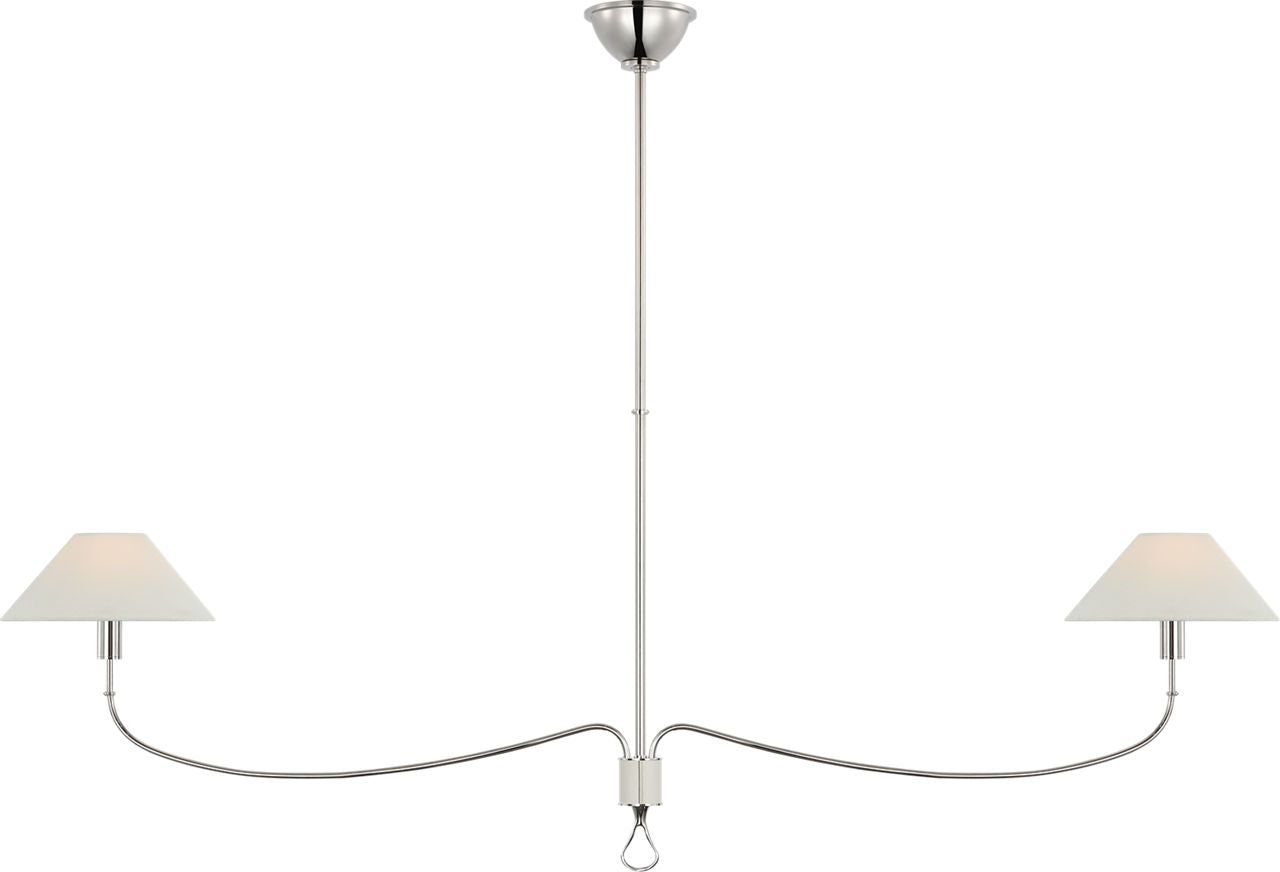Griffin Grande Linear Chandelier | Polished Nickel and Parchment Leather | Linen Shades