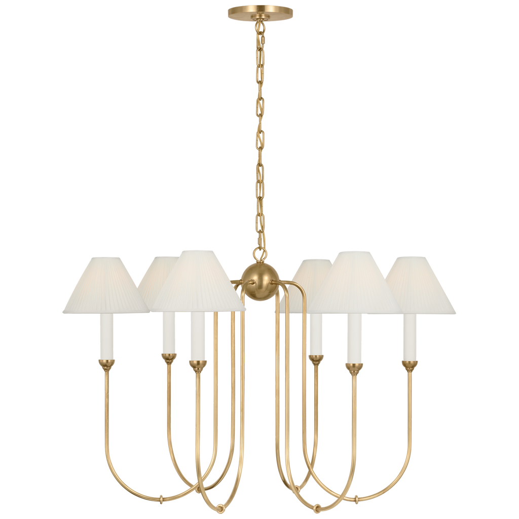 Ingela 36" Chandelier | Hand-Rubbed Antique Brass | Silk Pleat Shades