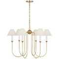 Ingela 36" Chandelier | Hand-Rubbed Antique Brass | Silk Pleat Shades