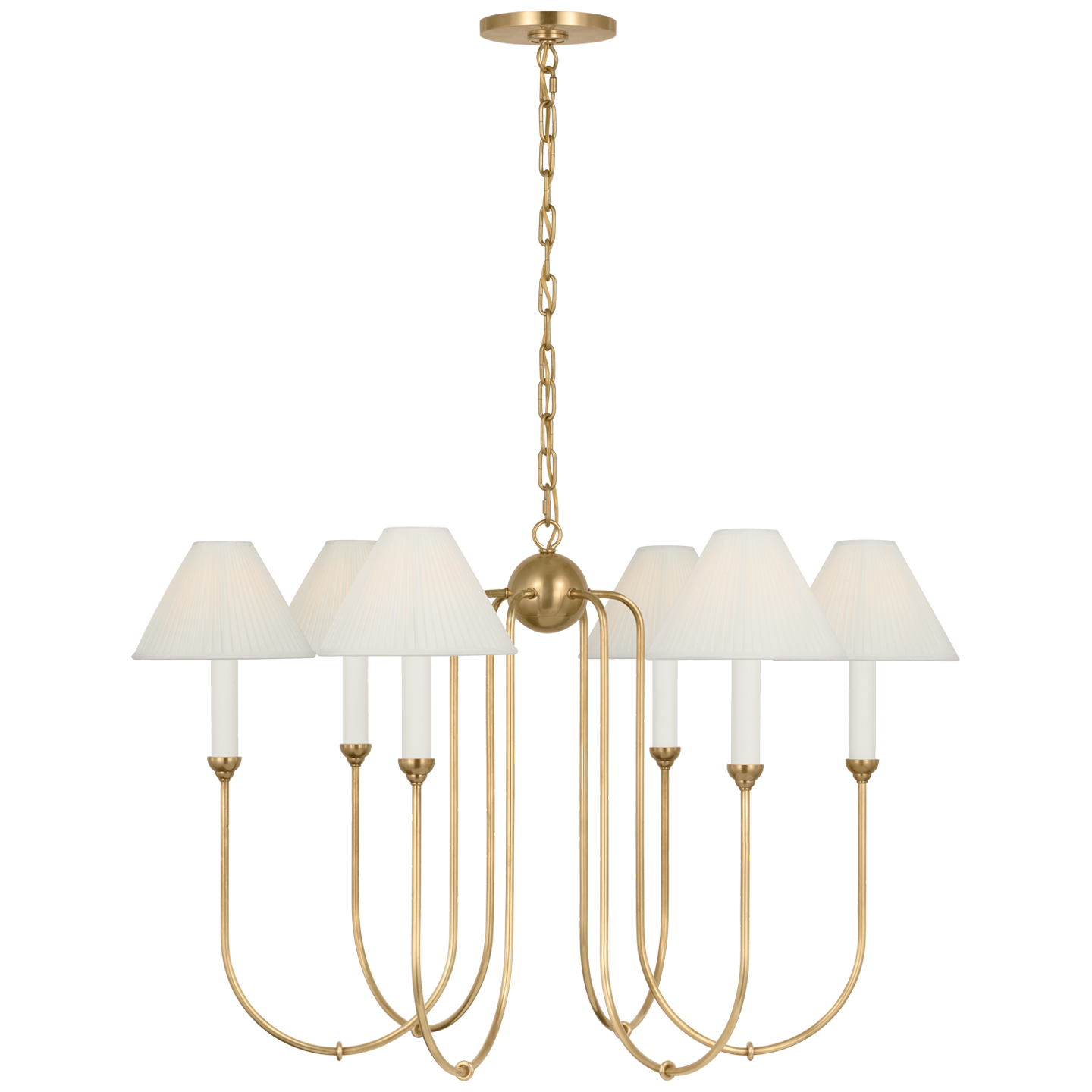 Ingela 36" Chandelier | Hand-Rubbed Antique Brass | Silk Pleat Shades