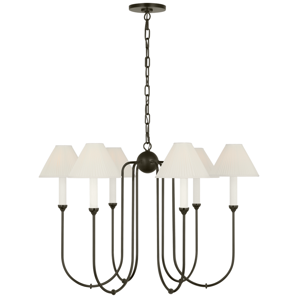 Ingela 36" Chandelier | Modern Iron | Silk Pleat Shades