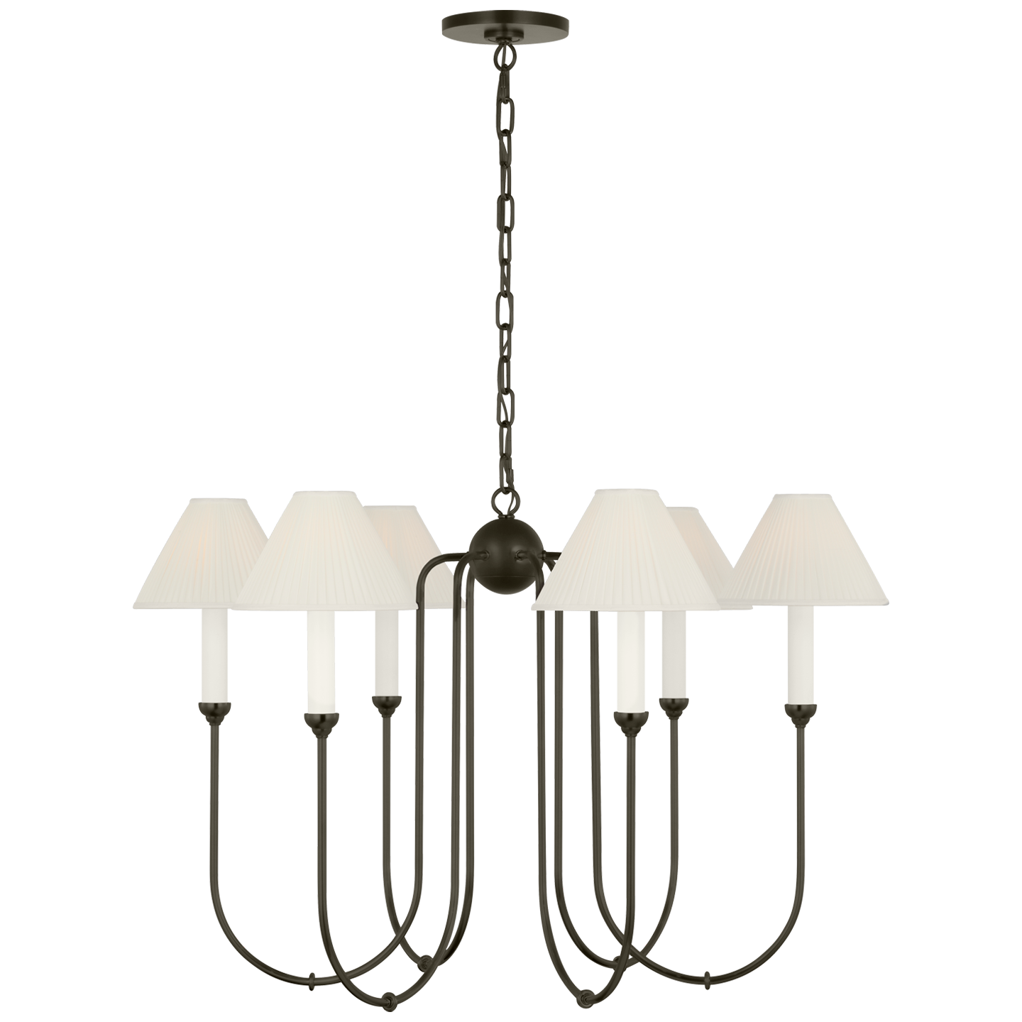 Ingela 36" Chandelier | Modern Iron | Silk Pleat Shades