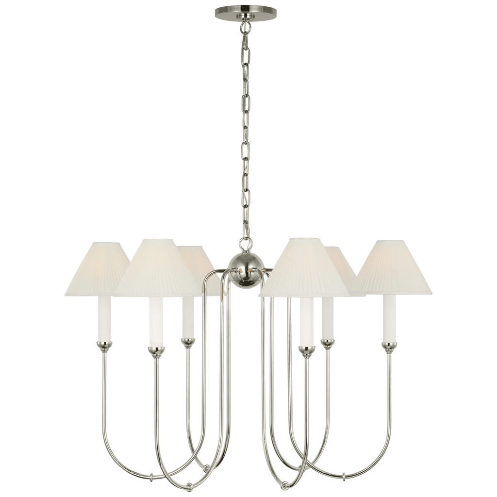 Ingela 36" Chandelier | Polished Nickel | Silk Pleat Shades