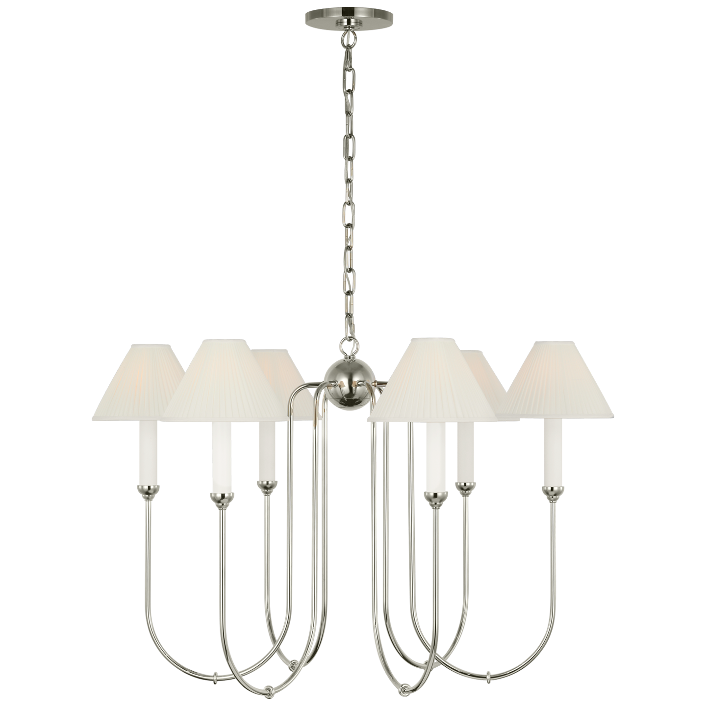 Ingela 36" Chandelier | Polished Nickel | Silk Pleat Shades