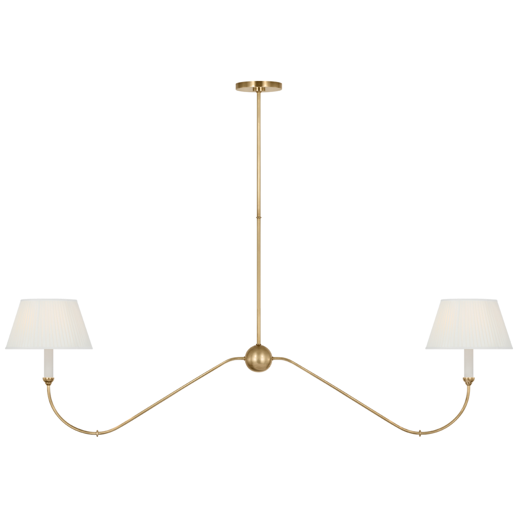 Ingela 65" Linear Chandelier | Hand-Rubbed Antique Brass | Silk Pleat Shades