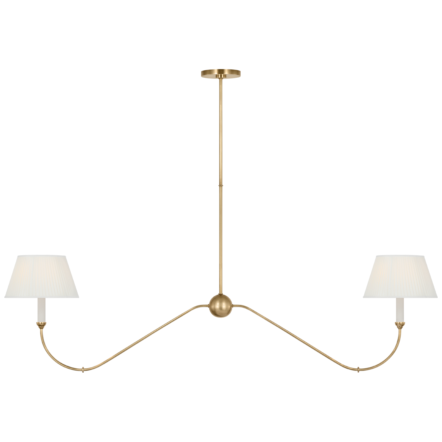 Ingela 65" Linear Chandelier | Hand-Rubbed Antique Brass | Silk Pleat Shades