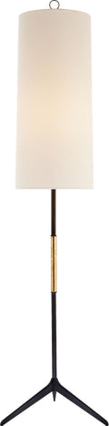 Frankfort Floor Lamp | Aged Iron | Gilded Accents and Linen Shade