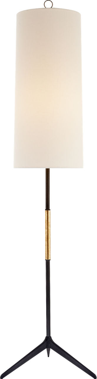 Frankfort Floor Lamp | Aged Iron | Gilded Accents and Linen Shade