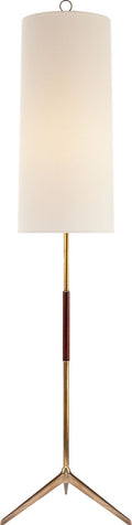 Frankfort Floor Lamp | Hand-Rubbed Antique Brass | Mahogany Accents and Linen Shade