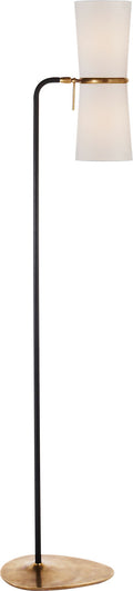 Clarkson Floor Lamp | Black and Hand-Rubbed Antique Brass | Linen Shades