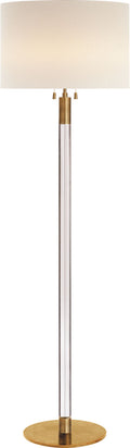 Riga Floor Lamp | Hand-Rubbed Antique Brass and Clear Glass | Linen Shade