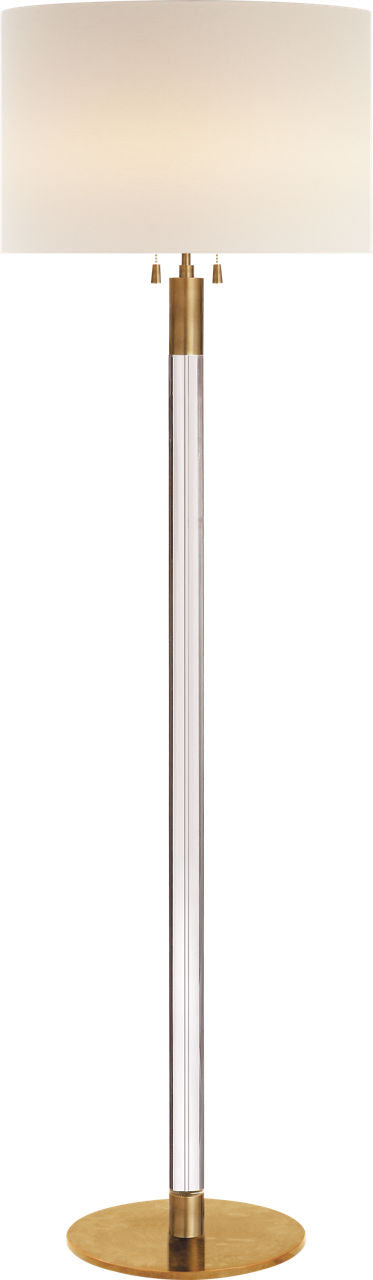 Riga Floor Lamp | Hand-Rubbed Antique Brass and Clear Glass | Linen Shade