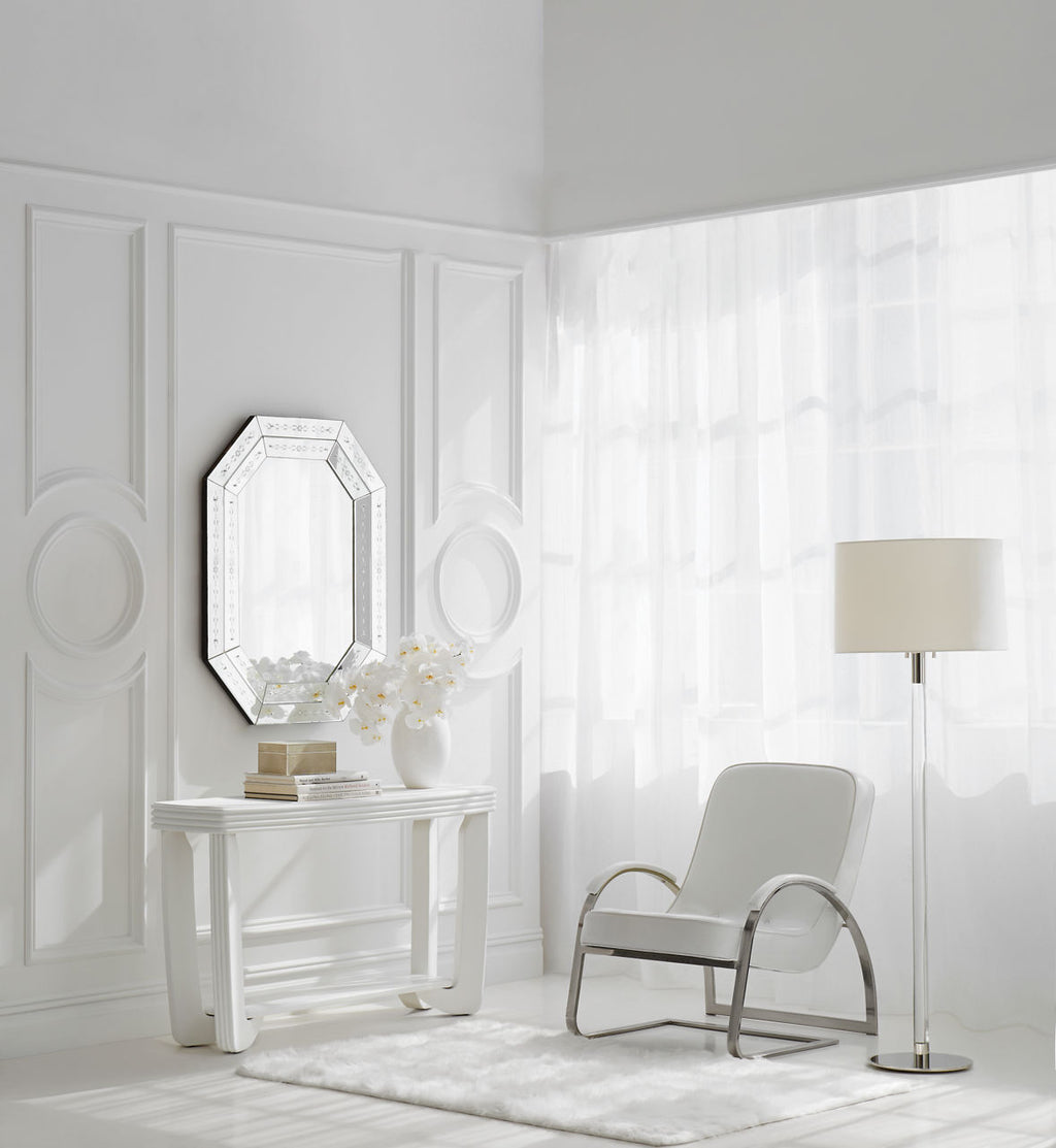 Riga Floor Lamp | Clear Glass and Polished Nickel | Linen Shade