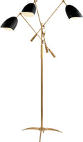 Sommerard Triple Arm Floor Lamp | Hand-Rubbed Antique Brass | Black