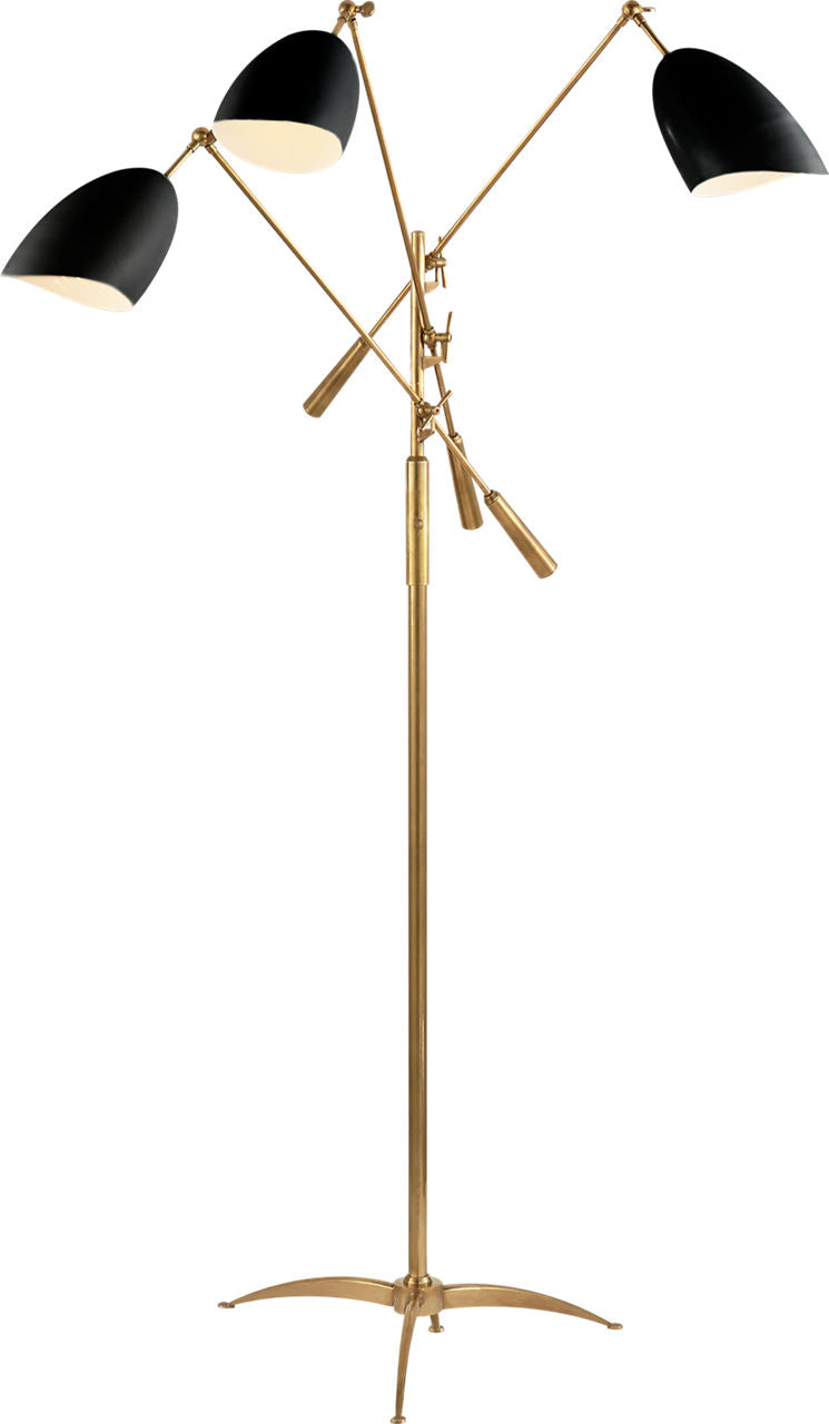 Sommerard Triple Arm Floor Lamp | Hand-Rubbed Antique Brass | Black