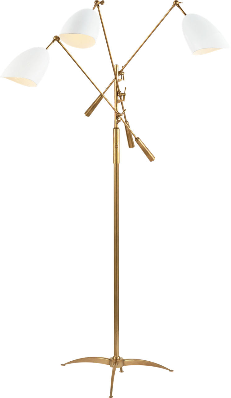 Sommerard Triple Arm Floor Lamp | Hand-Rubbed Antique Brass | White