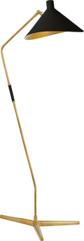 Mayotte Large Offset Floor Lamp | Hand-Rubbed Antique Brass | Black Shade