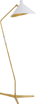 Mayotte Large Offset Floor Lamp | Hand-Rubbed Antique Brass | White Shade