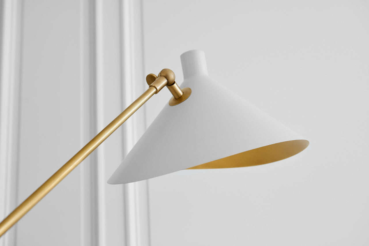 Mayotte Large Offset Floor Lamp | Hand-Rubbed Antique Brass | White Shade