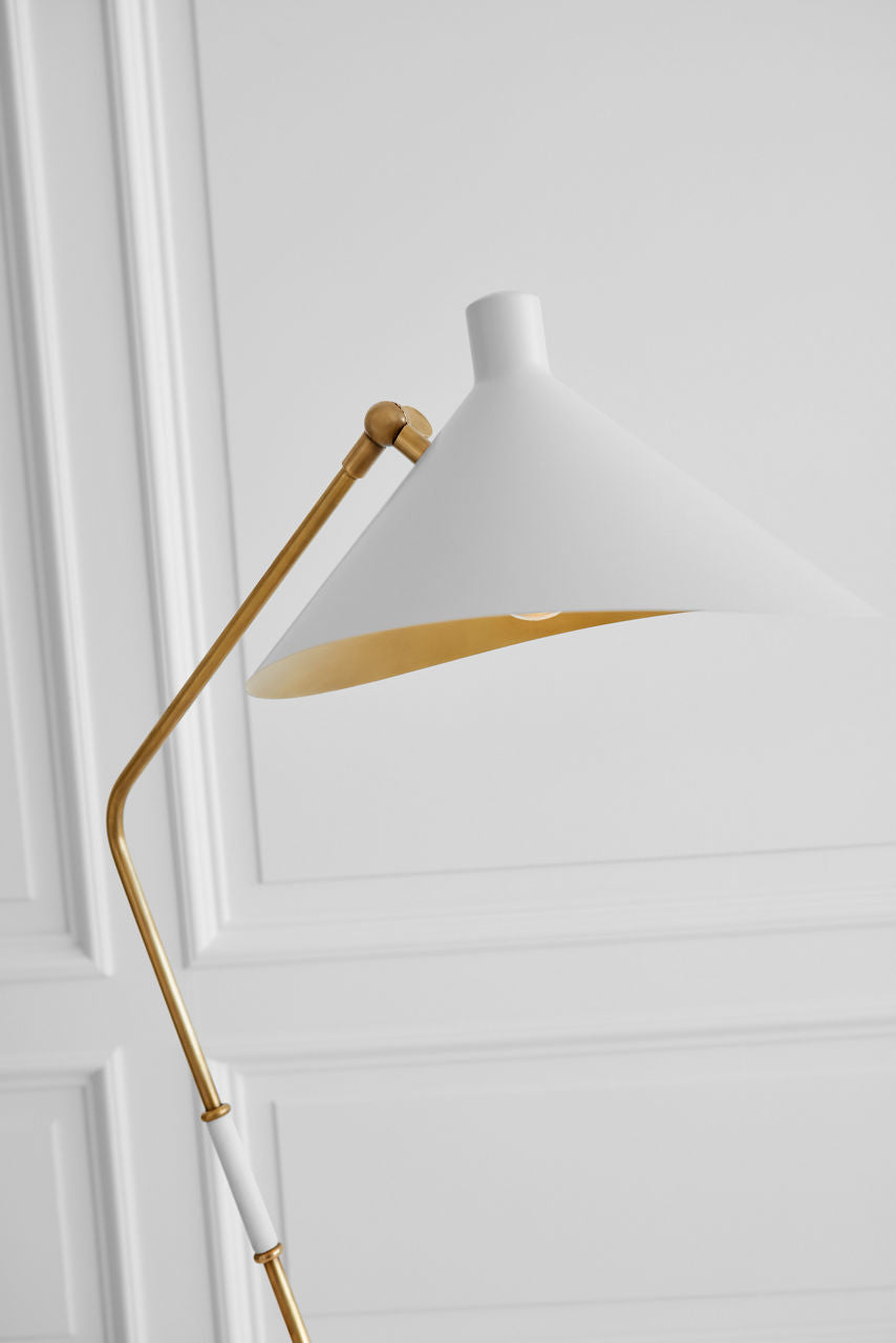 Mayotte Large Offset Floor Lamp | Hand-Rubbed Antique Brass | White Shade