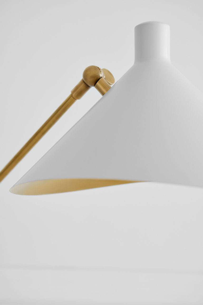 Mayotte Large Offset Floor Lamp | Hand-Rubbed Antique Brass | White Shade