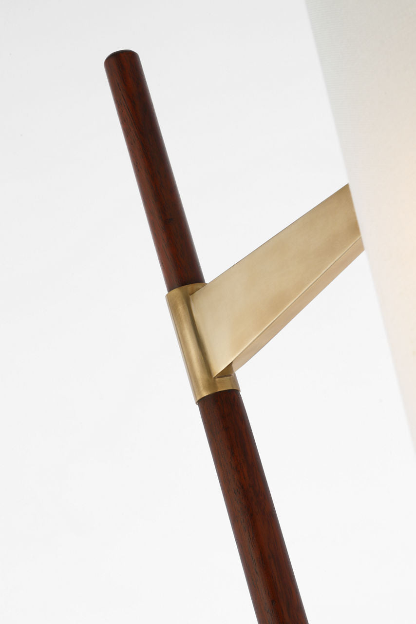 Katia Floor Lamp | Mahogany and Hand-Rubbed Antique Brass | Linen Shade