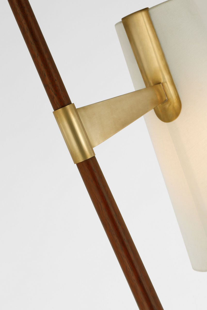 Katia Floor Lamp | Mahogany and Hand-Rubbed Antique Brass | Linen Shade