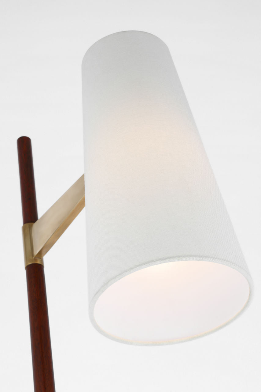 Katia Floor Lamp | Mahogany and Hand-Rubbed Antique Brass | Linen Shade