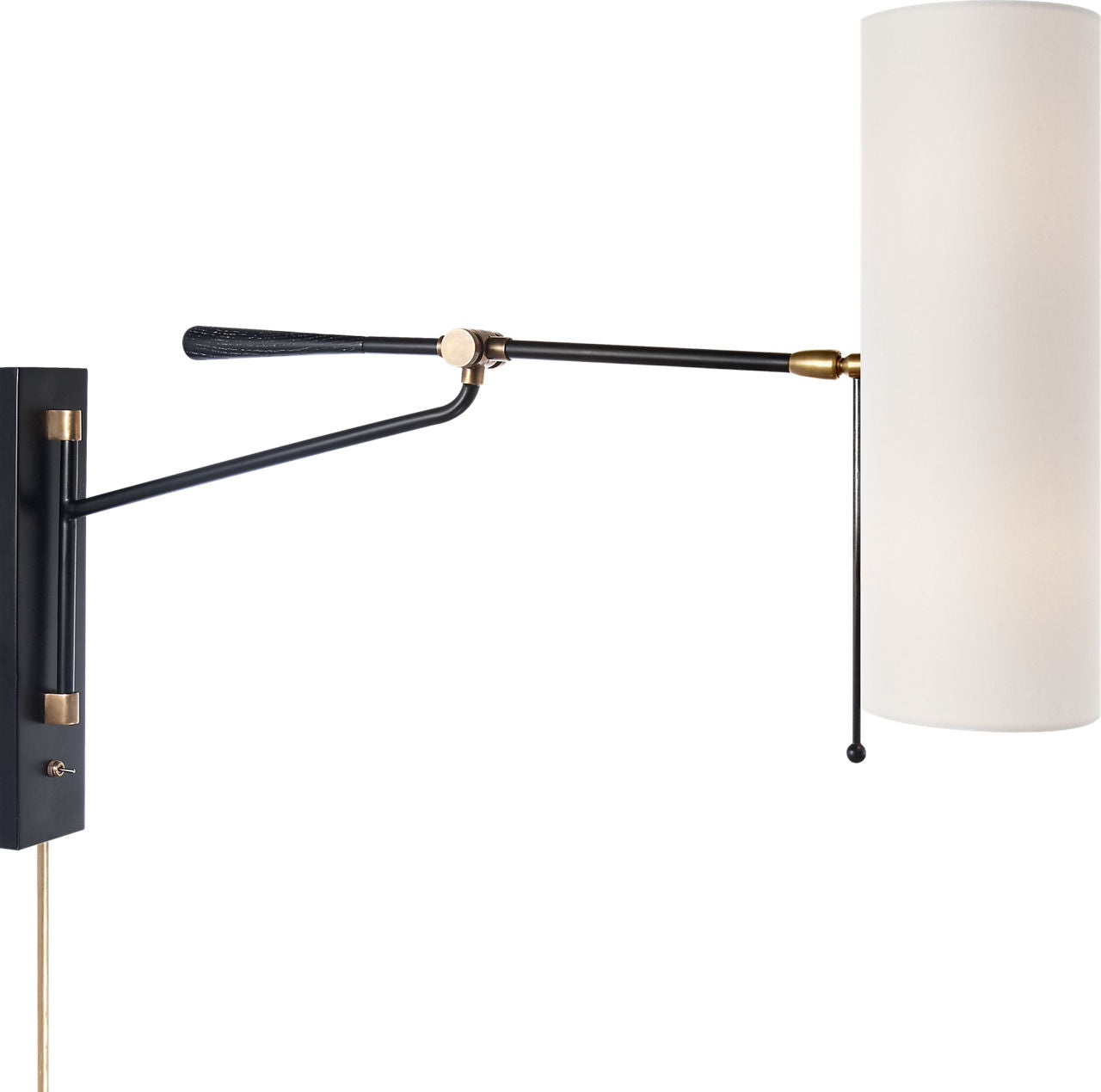 Frankfort Articulating Wall Light | Black and Hand-Rubbed Antique Brass Accents | Linen Shade