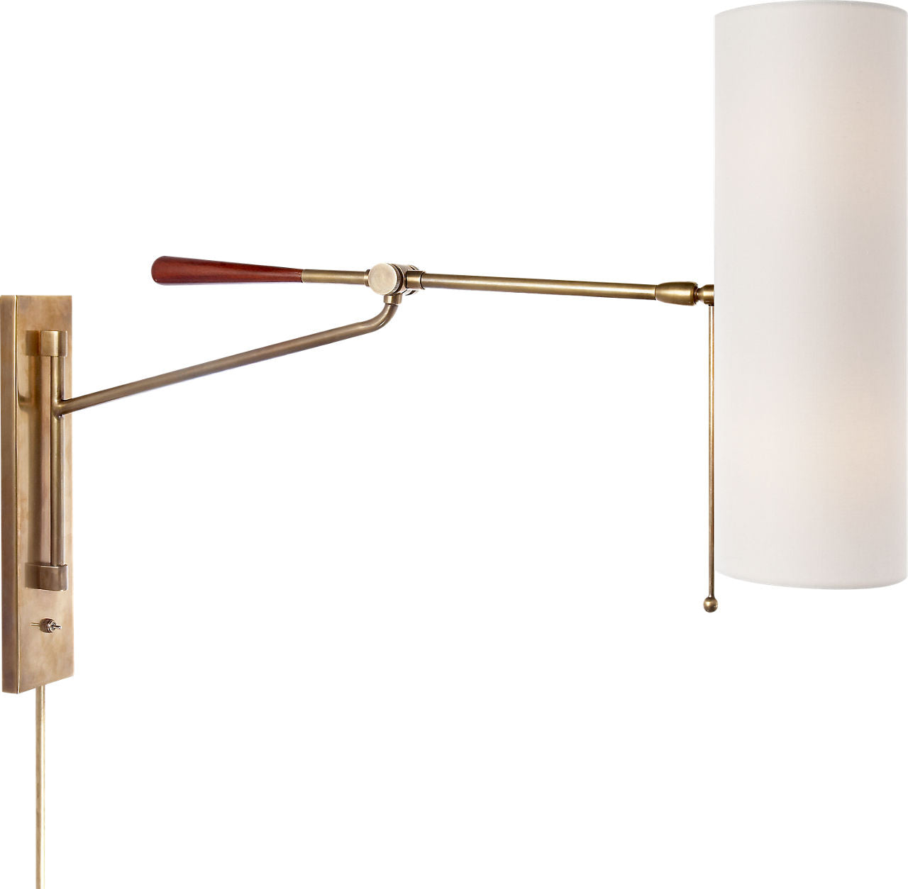 Frankfort Articulating Wall Light | Hand-Rubbed Antique Brass and Mahogany Accents | Linen Shade