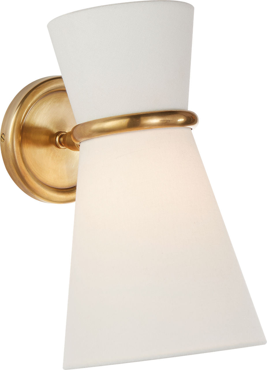 Clarkson Small Single Pivoting Sconce | Hand-Rubbed Antique Brass | Linen Shade